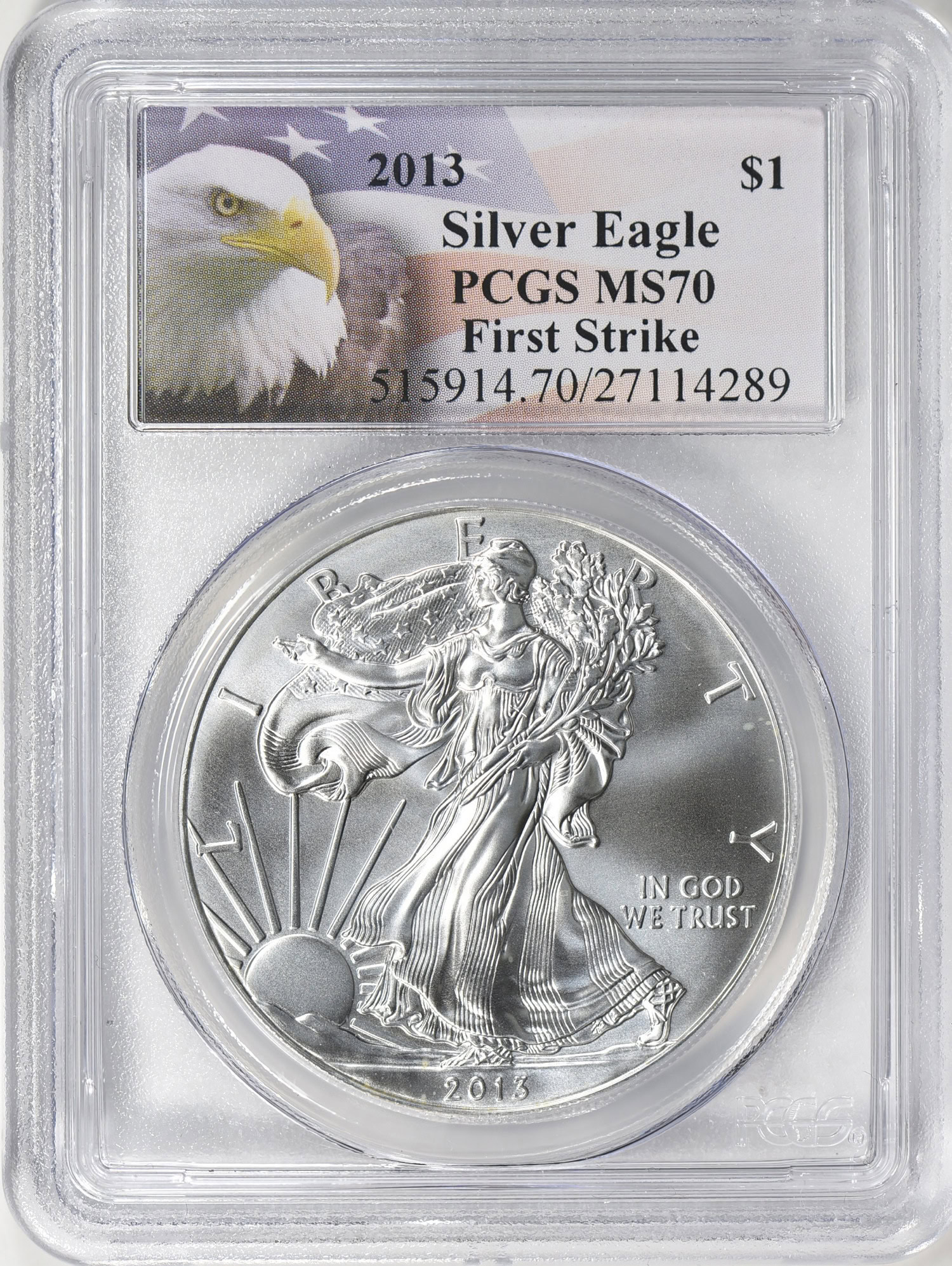 2013 $1 Silver Eagle First Strike PCGS MS-70 (Eagle Label) (Item