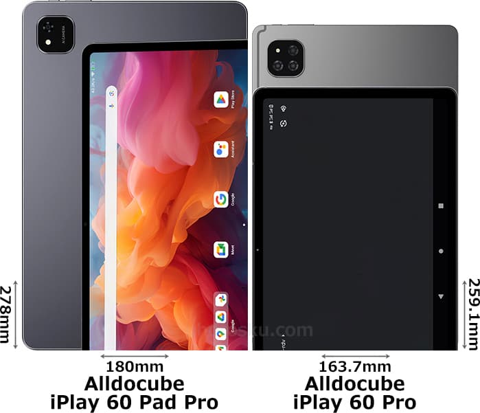 Alldocube「iPlay 60 Pad Pro」と「iPlay 60 Pro」の違い - フォトスク