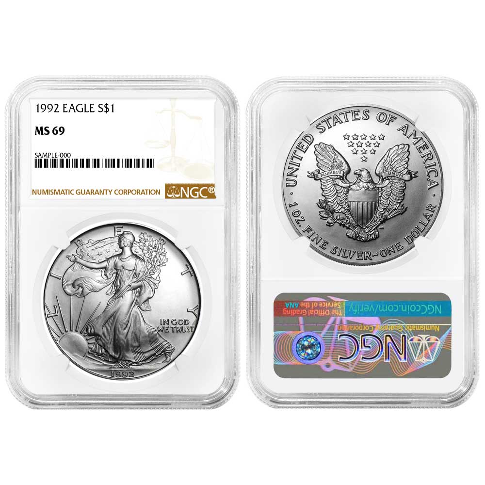 NGC鑑定】1992年 イーグル銀貨 MS69 8枚セット 高級ケース 米国 銀高騰