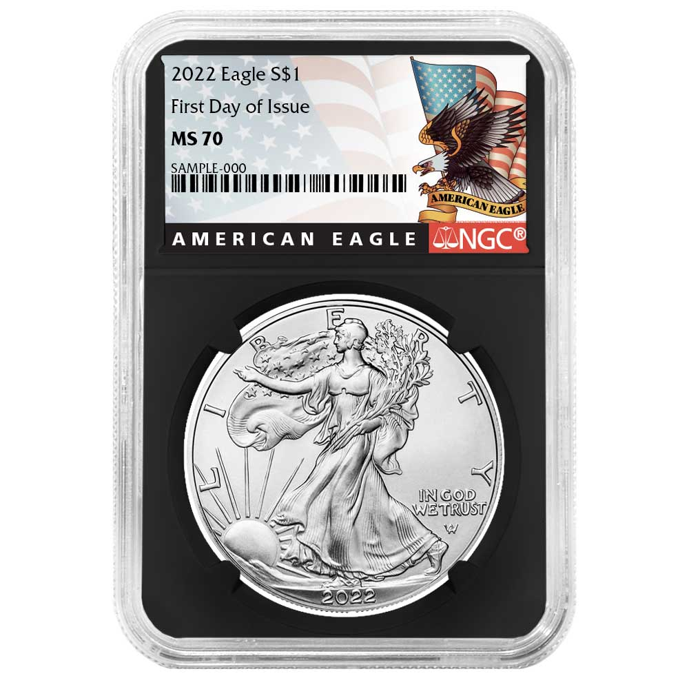 2022 $1 American Silver Eagle NGC MS70 FDI Black Label Retro Core