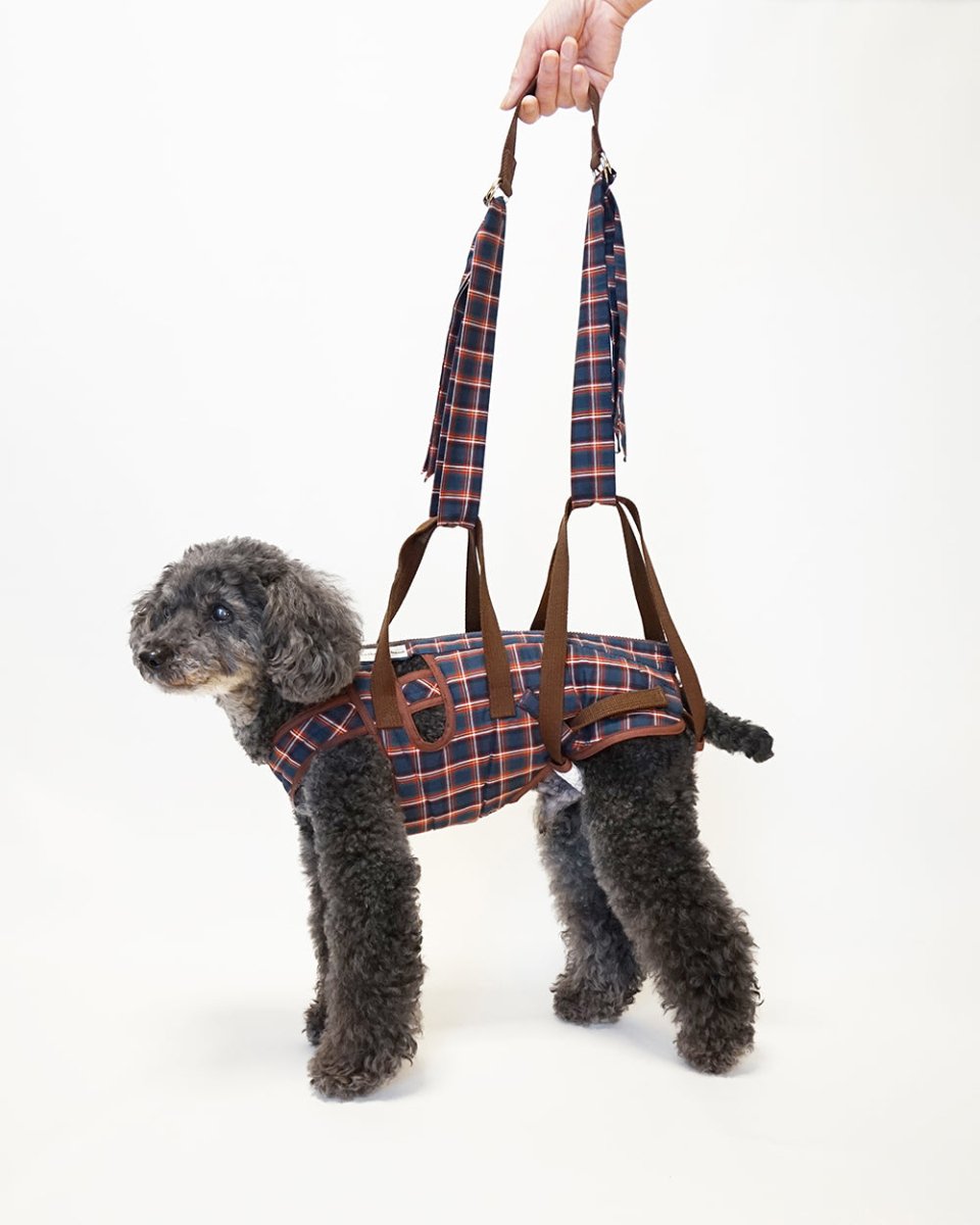 持ち手1+後足サポート】アシスタントバンド (紺茶チェック)～犬の介護