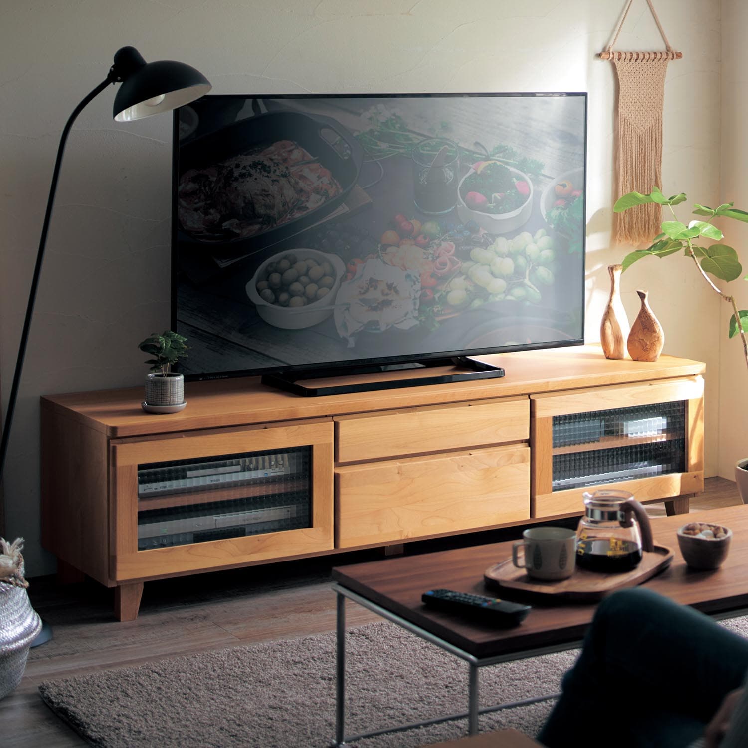 アルダー材の低ホルマリンテレビ台（テレビ台/テレビボード/ローボード