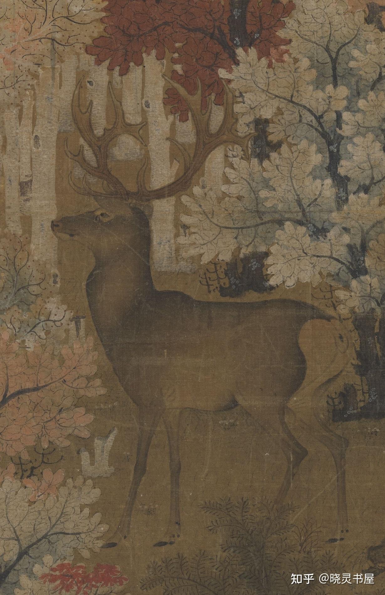 美品 掛け軸 二玄社「五代人 丹楓呦鹿圖」故宮博物院 中国画 解説付 丹