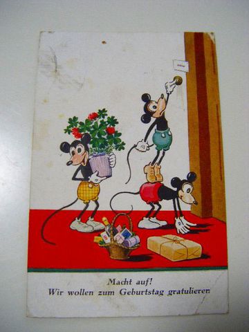 古い絵葉書 ミッキーマウス 年賀状 正月 戦前 映画 朝日會館 広告 昭和