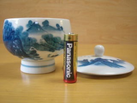 1884 有田焼 畑萬陶苑 染付山水 酒器セット 徳利2客 猪口5客 未使用