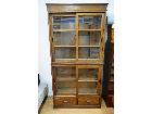 昭和レトロ 時代物 木製 ガラス扉 本棚 食器棚 木象嵌 ブックシェルフ