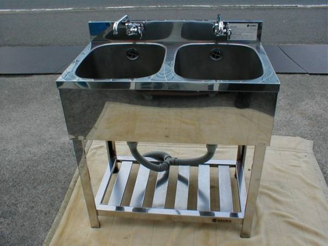 業務用 二口蛇口付き 2槽シンク 幅1200×奥700×高さ595 ドッグバス 業務