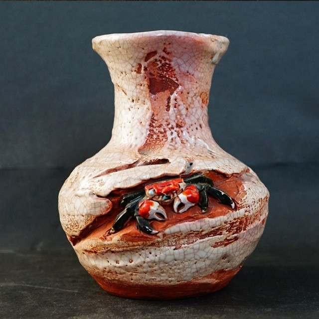 楽山焼 蟹 楽山焼 蟹細工 徳利 酒器 茶器 蟹彫 国産陶磁器 （ 国産