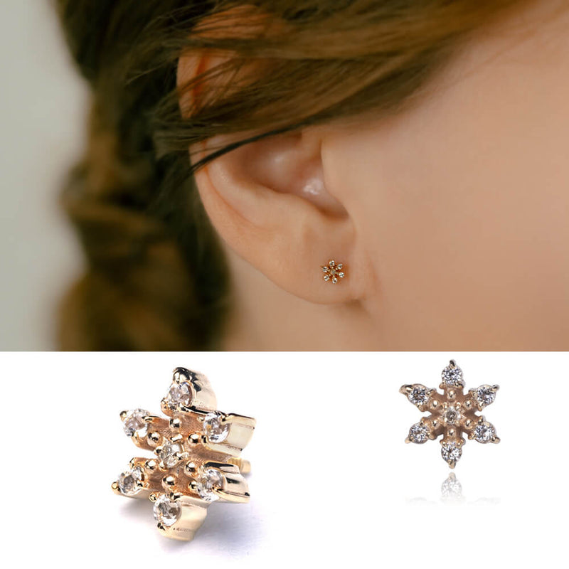 軟骨ピアスパーツ K10YG ホワイトトパーズ＆ダイヤモンド (フラワー 花