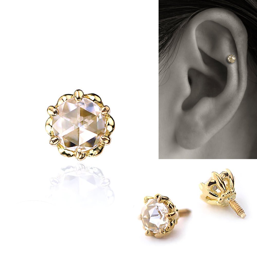 K18 プラチナ ローズカットダイヤモンド 軟骨ピアス・ボディピアス