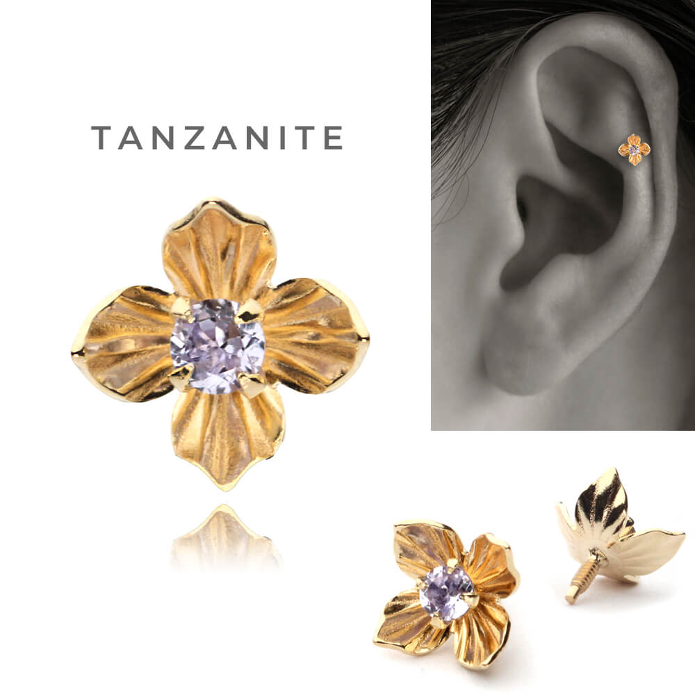 K10 フラワー ピアス クォーツ トルマリン タンザナイト 天然石 ピアス
