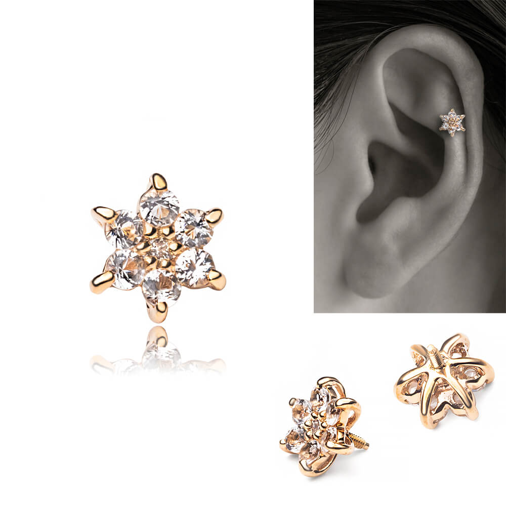 K10 ホワイトトパーズピアス ボディピアス フワラー │ 14G・16G対応