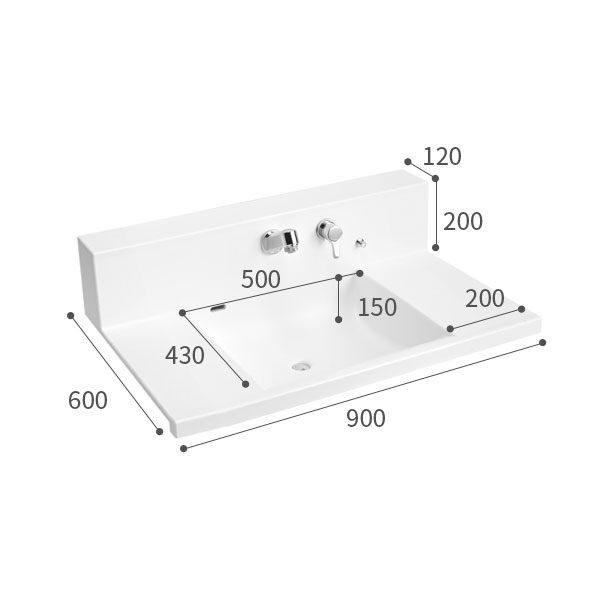 洗面台カウンター VA202-DH W600～900mmまで指定可能 壁付シングル