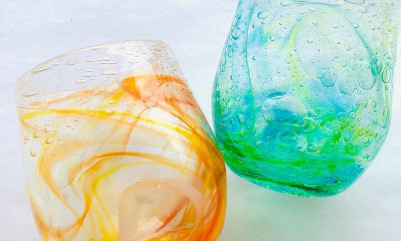 時代ガラス 古作 手吹きガラス 緑と青リム グラス 4客セット - メルカリ