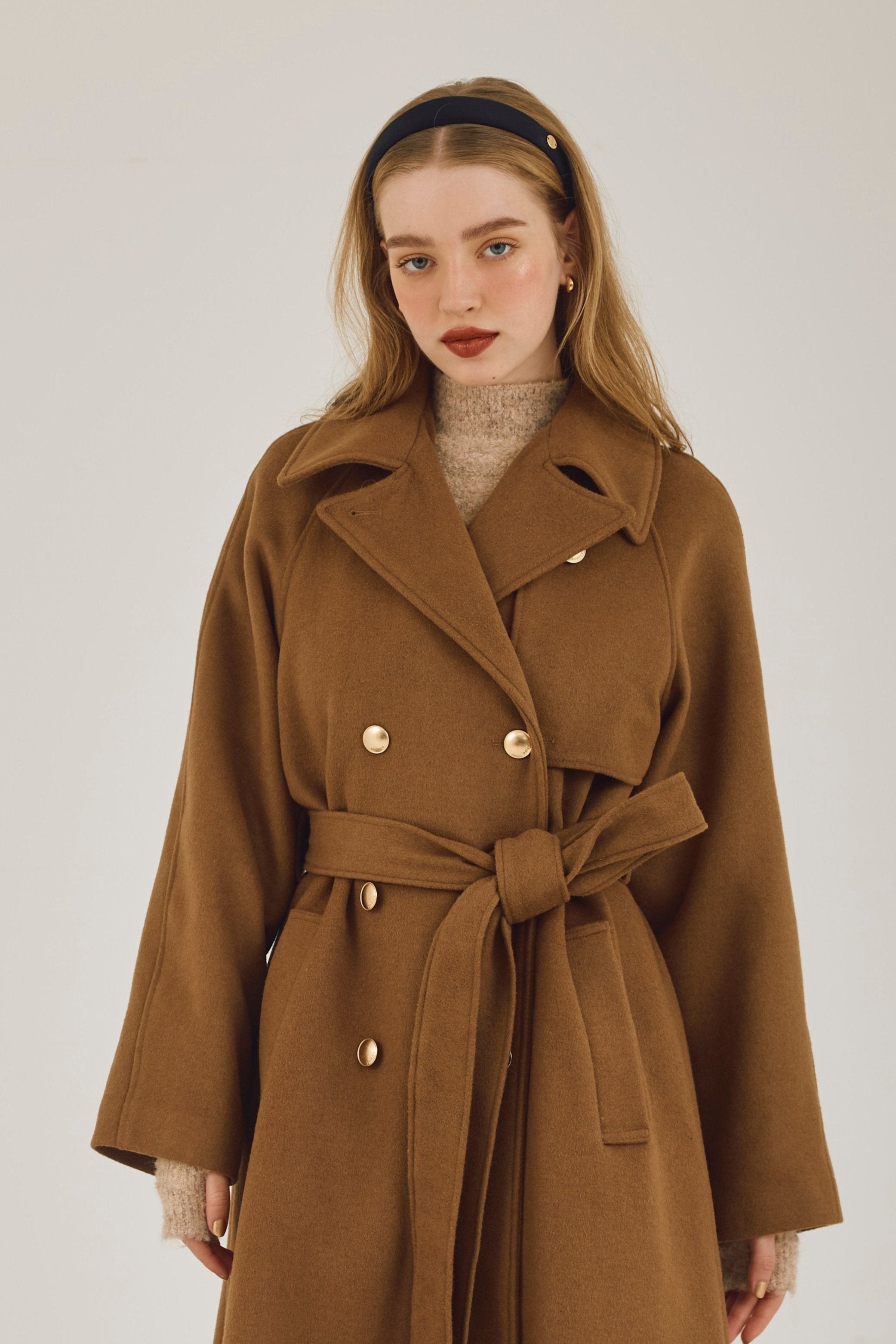 完売‼️polaura ポローラウールロングトレンチコートcamel