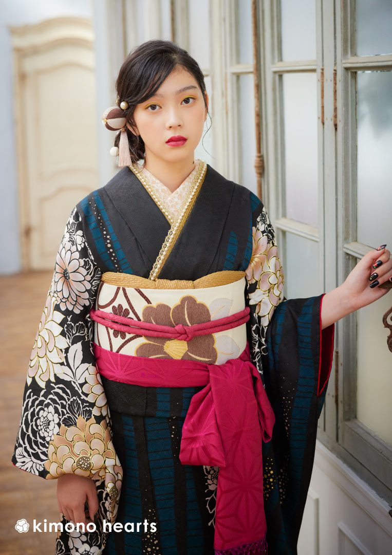 S R7SK1321 振袖+帯 2点セット 花 道長花鳥文 扇 ピンク R7SK1321 振袖