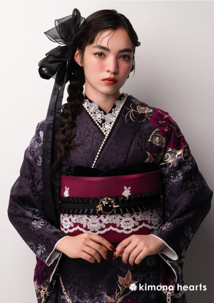 ゴシック】KH-572｜黒地にワインレッドのバラがドラマチックなゴシック