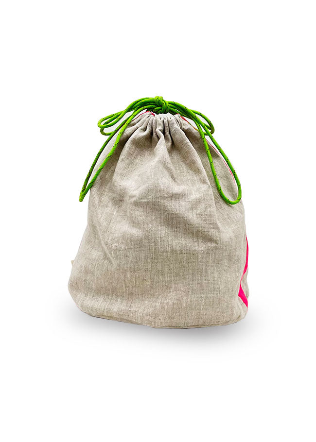 フクモモ仲良し巾着ポーチ 蛍光ストライプ① フクモモ仲良し巾着ポーチ