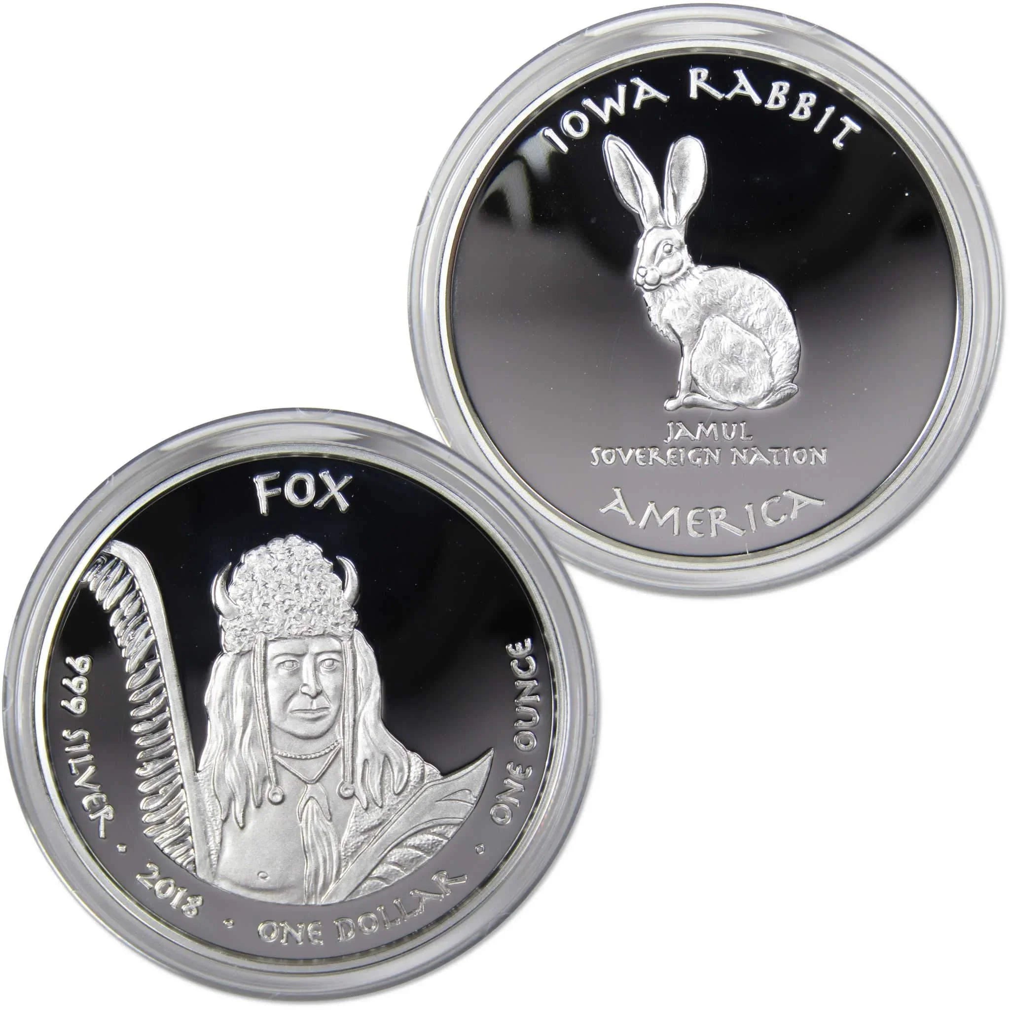 2018 Native American Jamul Fox Iowa Rabbit 1 oz .999 Fine Silver $1