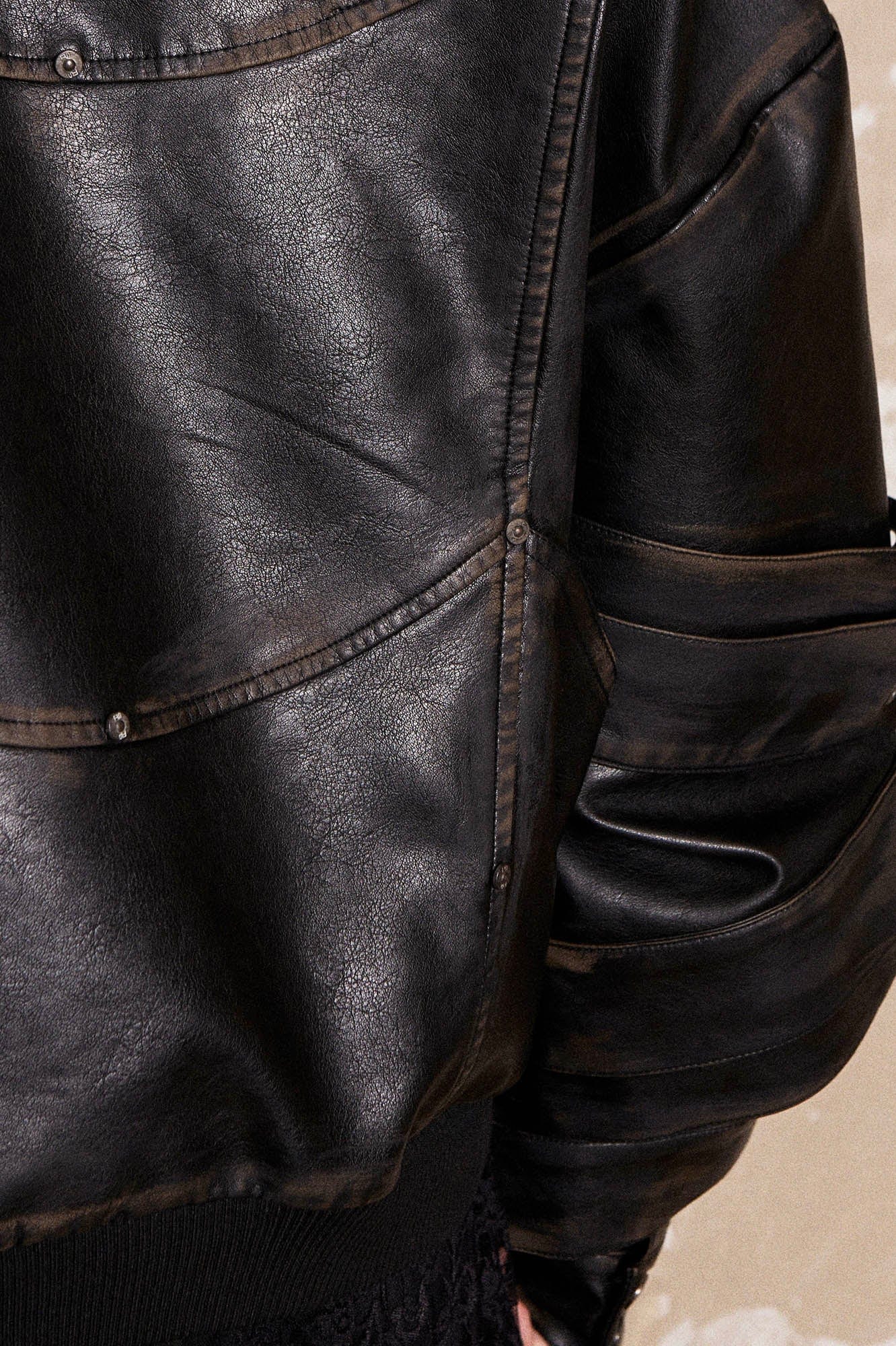 FLYERRER Mutation Layered Armor Spliced Faux Leather Jacket