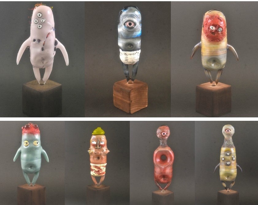 上野良樹 窯変硝子平水指 共箱 美品 硝子 ガラス 古美術 【正一古美術