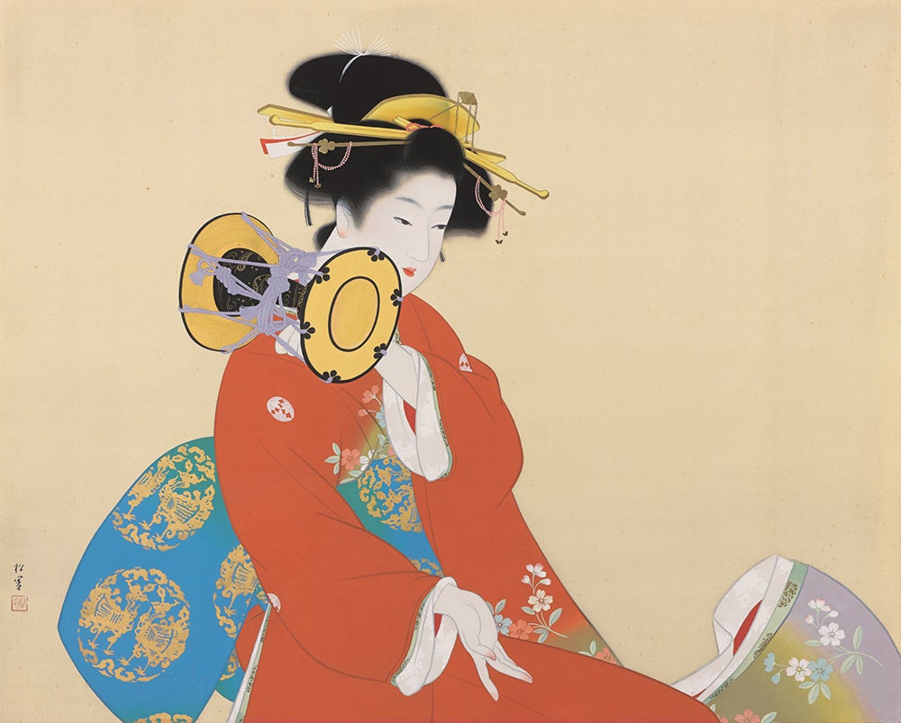 送料無料 （紙本)手描き 墨彩 上村松園 焔 日本画 【公式通販】