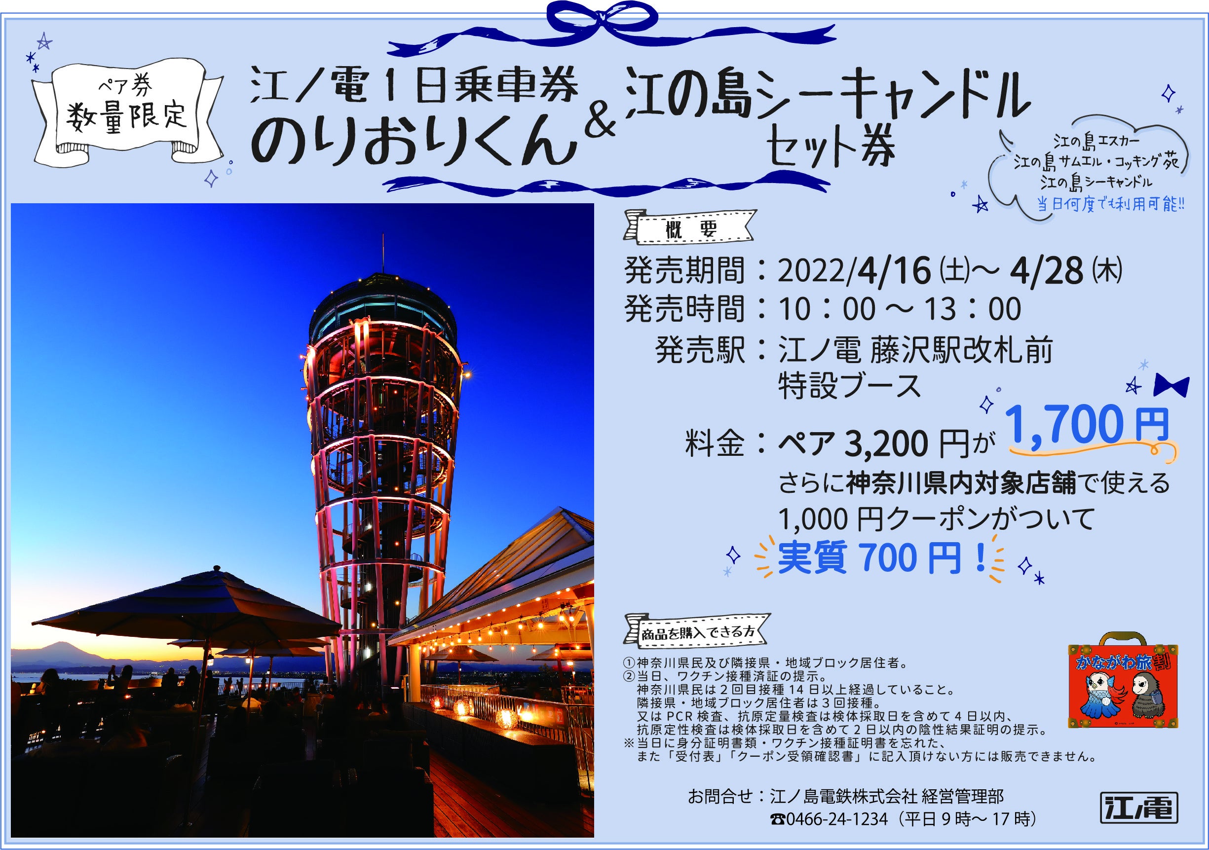 かながわ旅割 期間限定発売！江ノ電1日乗車券「のりおりくん」＆「①
