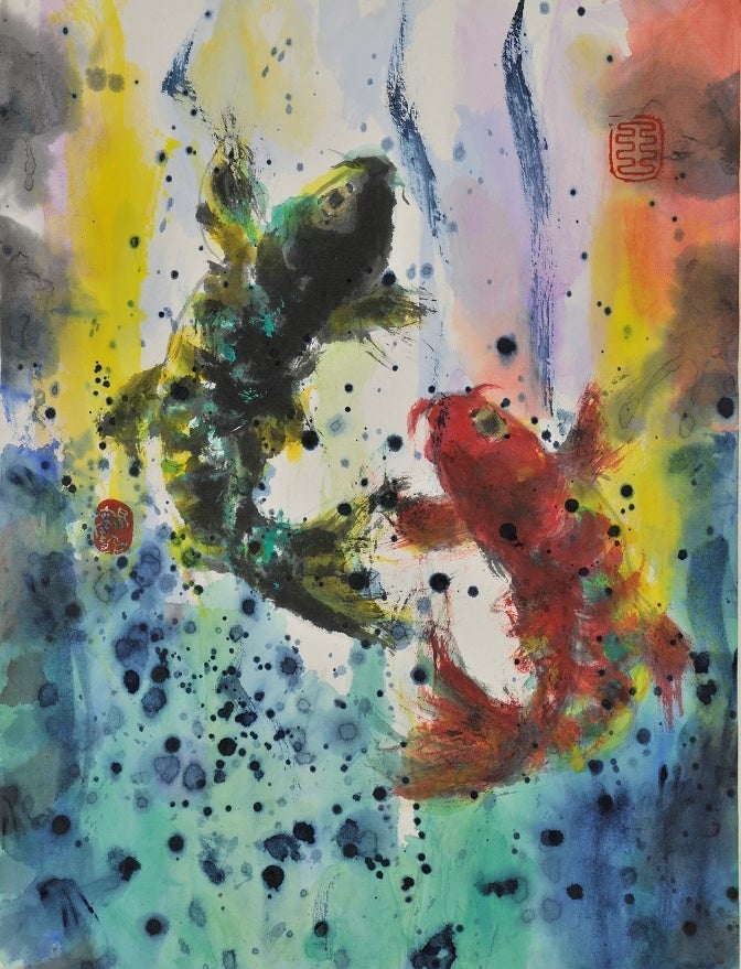 片岡鶴太郎、【出目金】、希少な額装用画集より、美品、日本人画家