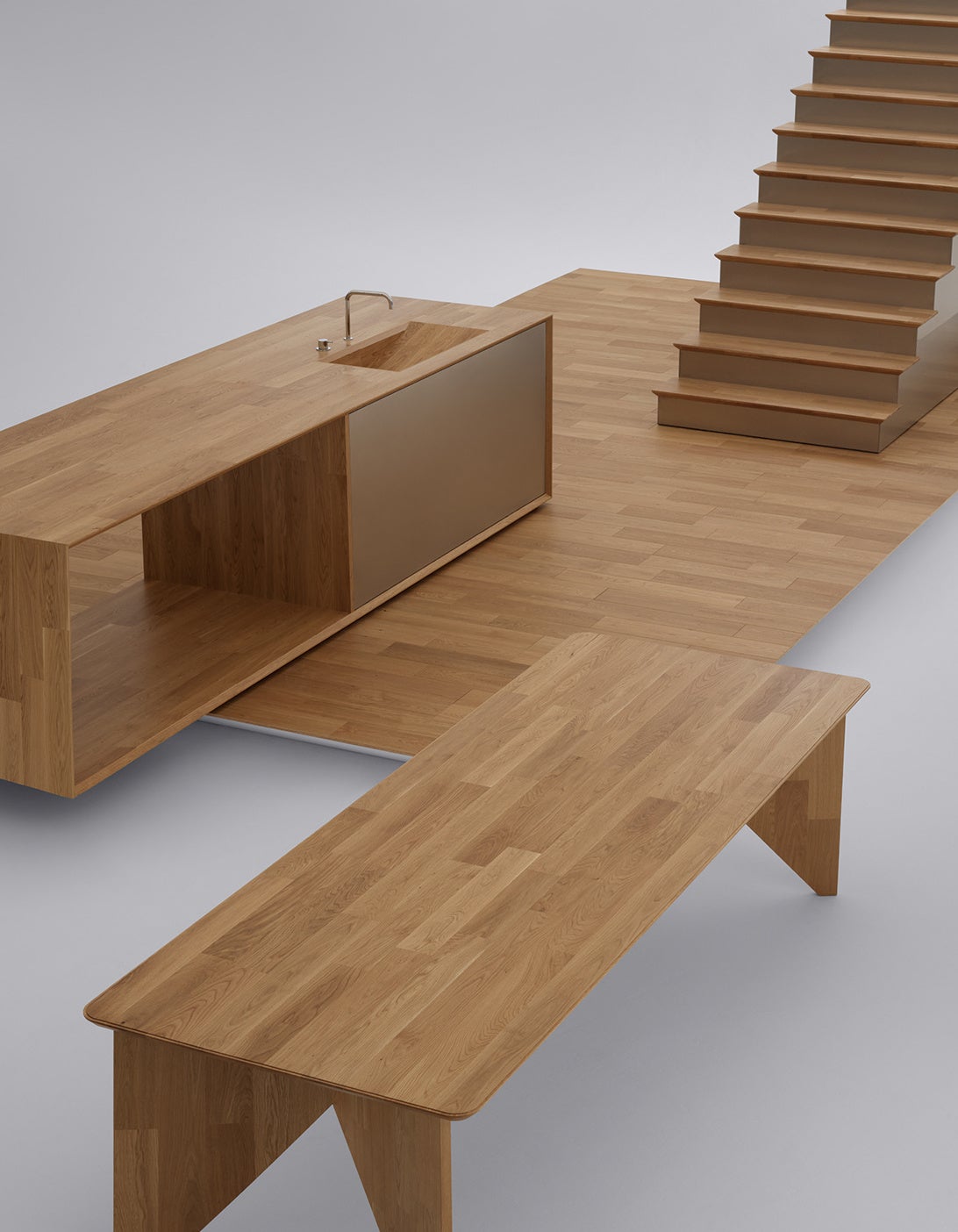 水廻り、カウンター、階段など様々な用途に使用いただける、銘木挽き板