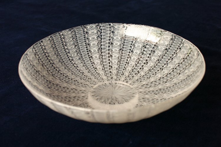 安田泰三 手吹 レース文様鉢 ガラス工芸 富山ガラス 菓子器 茶道具