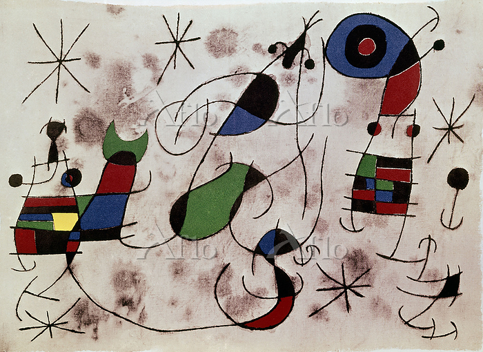 ジョアン・ミロの作品を描いたシュルレアリスムアートのプレート note