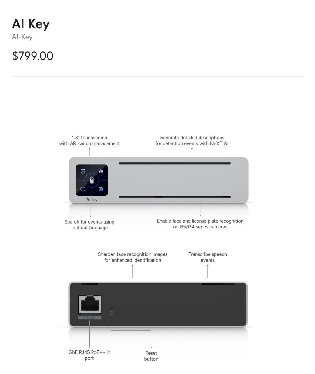 防犯・セキュリティ用品 Ubiquiti UniFi AI Key Ubiquiti UniFi