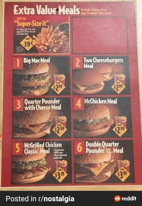 1997年頃のマクドナルドのメニュー : r/Xennials