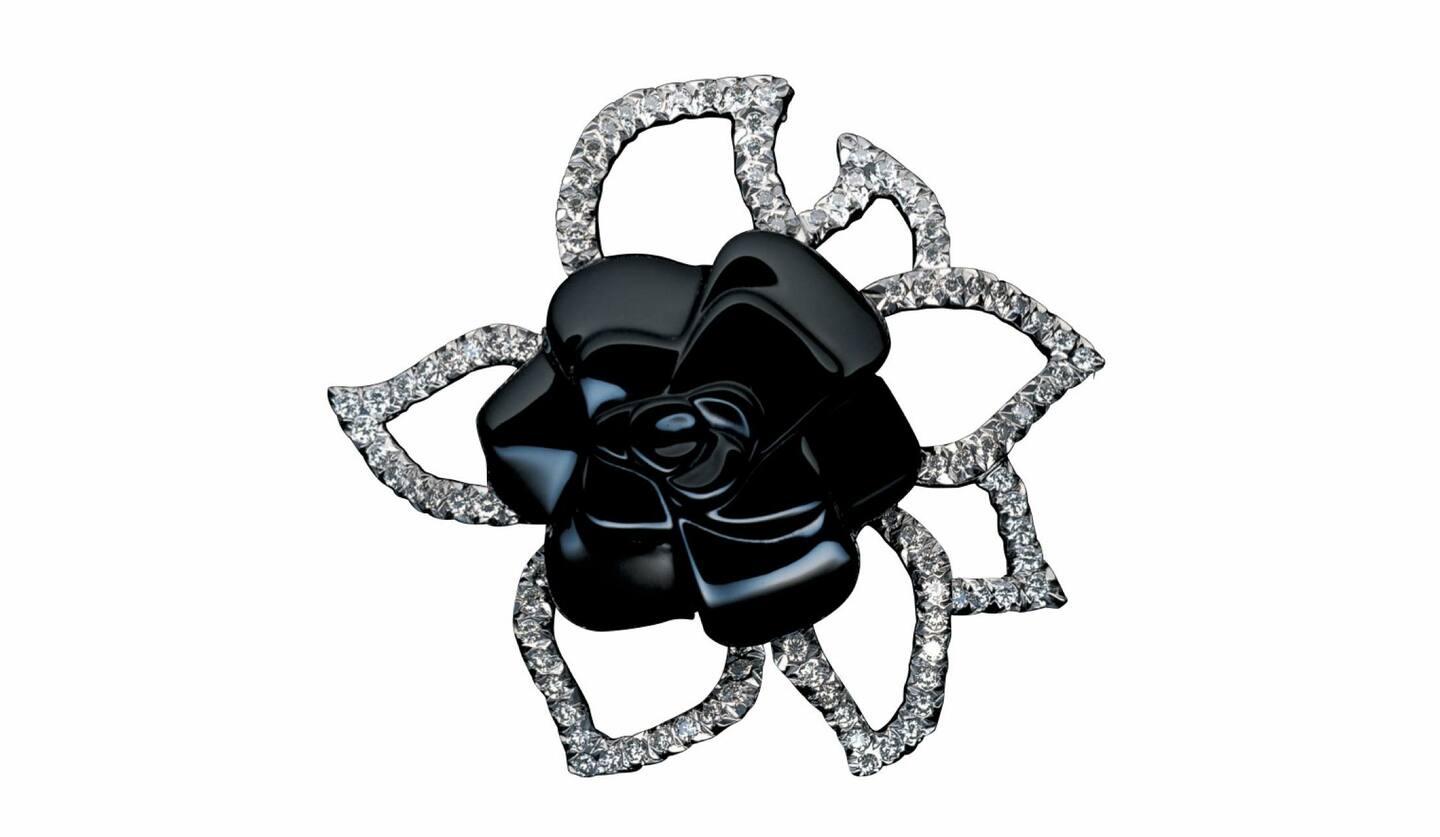 希少◇CHANEL◇シャネル カメリア コサージュ ブローチ 黒 ココマーク