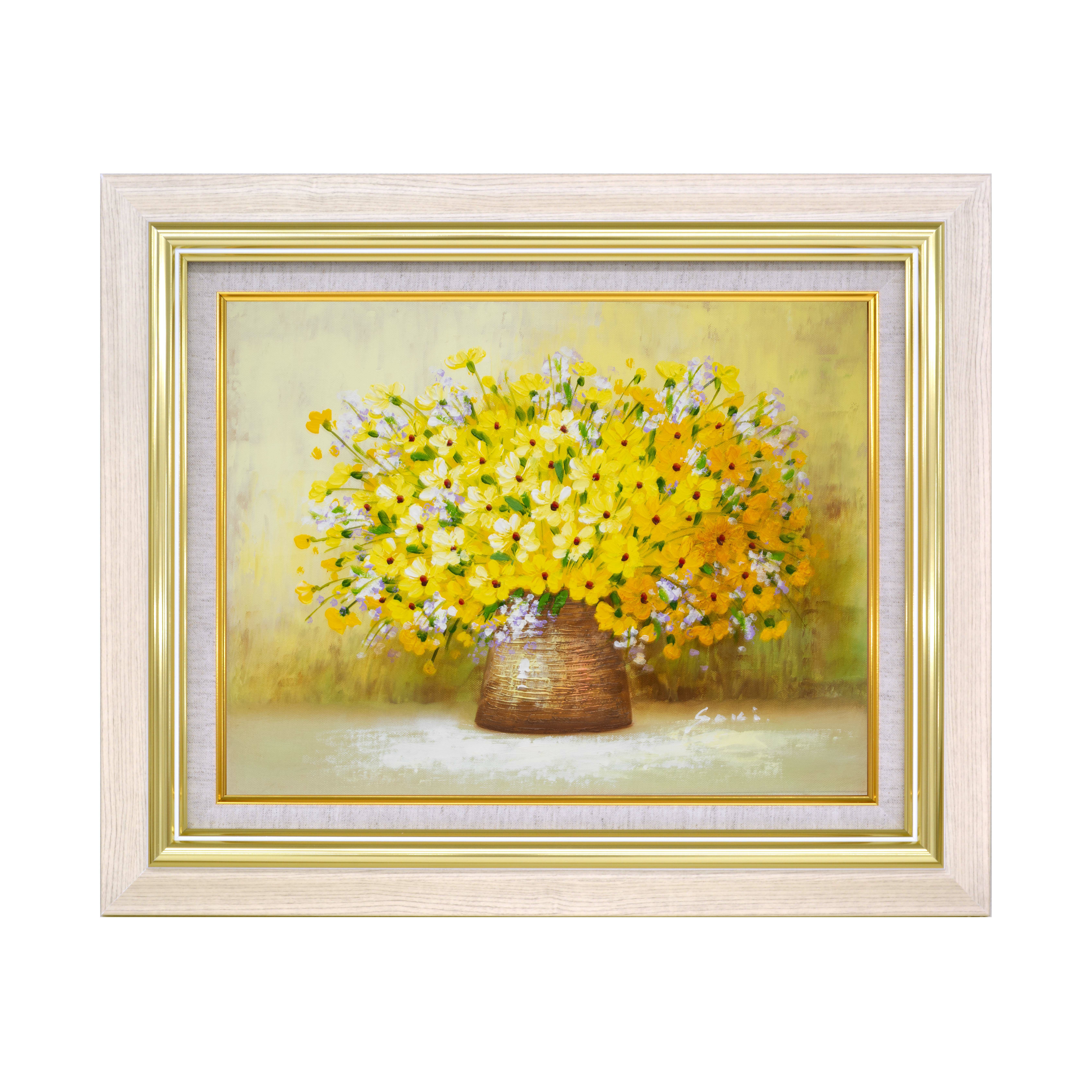 F4号】ドクダミの花 油絵 oil painting 原画 黄色 イエロー 木村咲