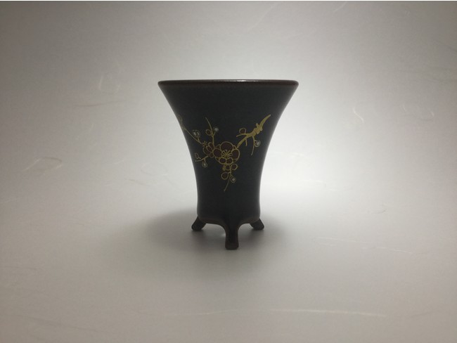 薩摩焼 苗代川 唐草浮出紋 大鉢 黒薩摩 時代物 盆栽 植木鉢 琉球 能野