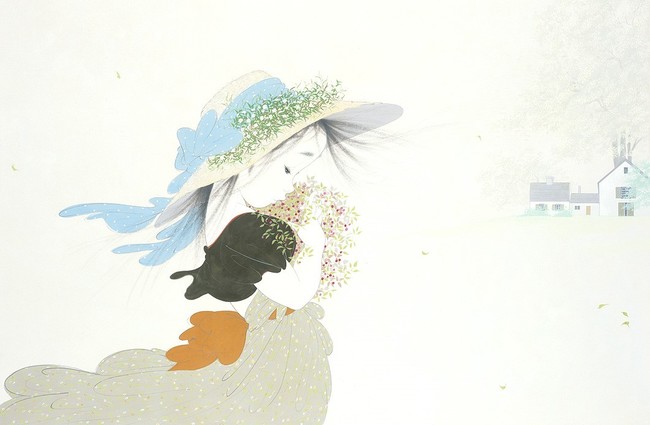 中島潔 「名古屋の女」 直筆水彩画 真作保証 中島潔 「名古屋の女