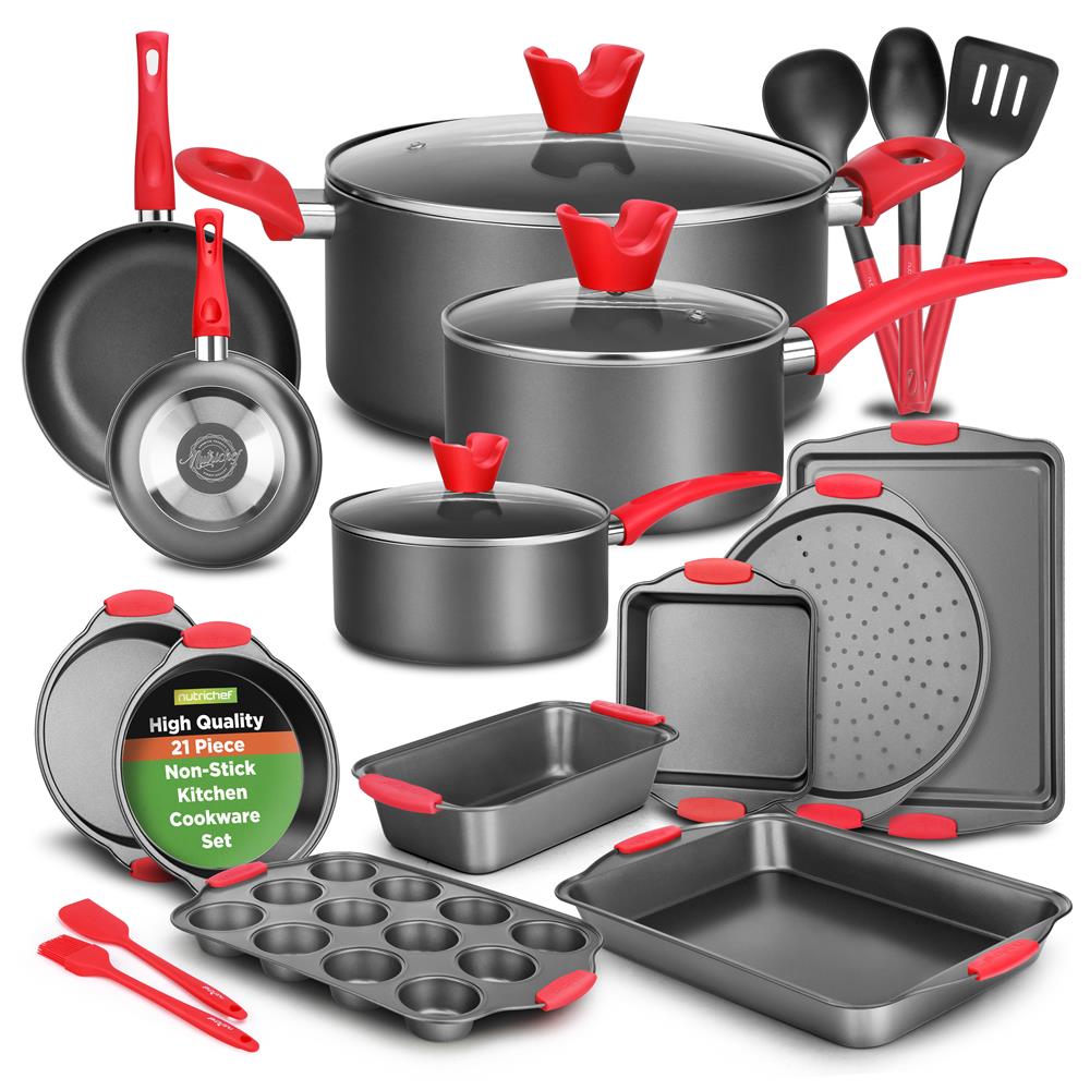 21-Piece Nonstick Cookware Set - Even Heat, Cool-Touch Handles