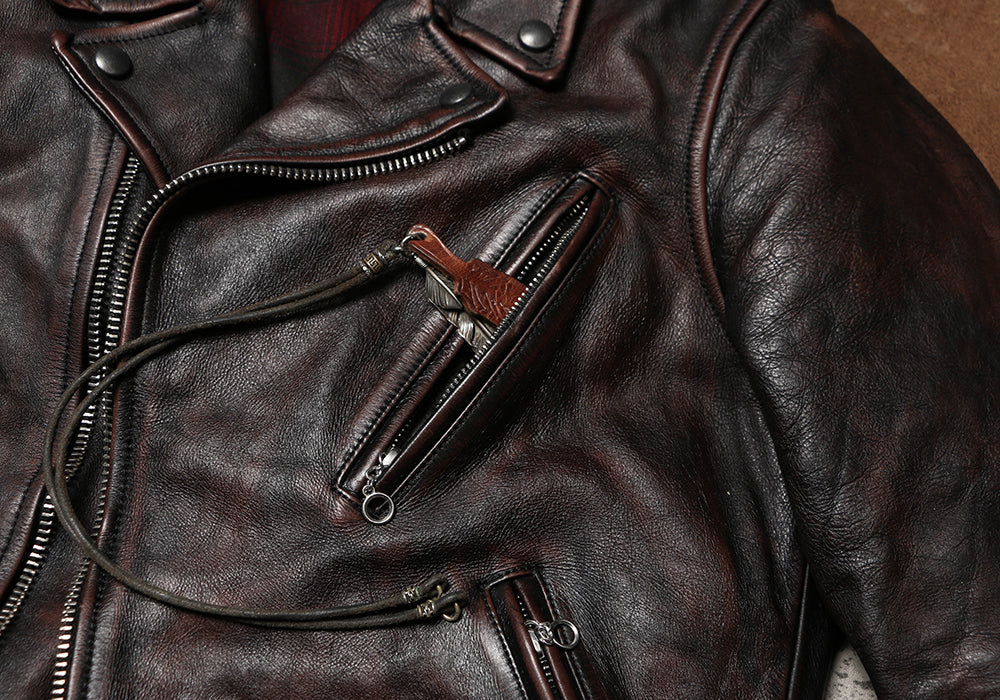 ヴィンテージ50s復刻 茶芯ステアハイドレザー ダブルライダース