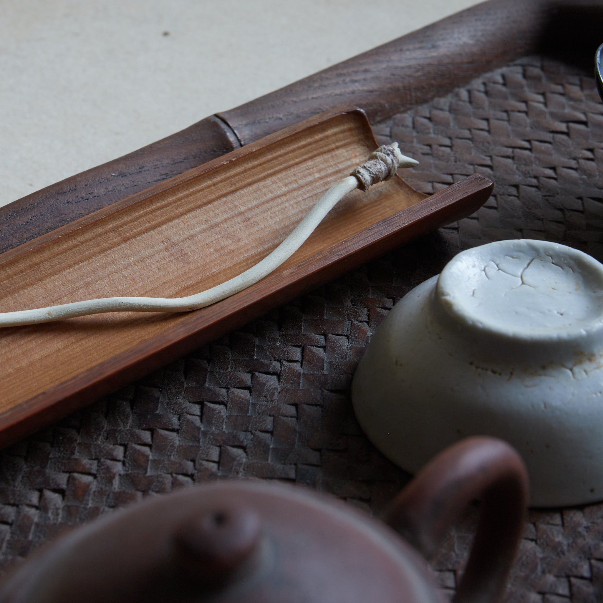 江戸-明治時代 木地細密彫模竹網代文煎茶盆（1603–1912CE） | 入蘆花