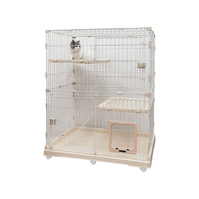RAKU 猫ケージ 大型 キャットケージ ワイド扉 多頭飼い 脱走防止 組立