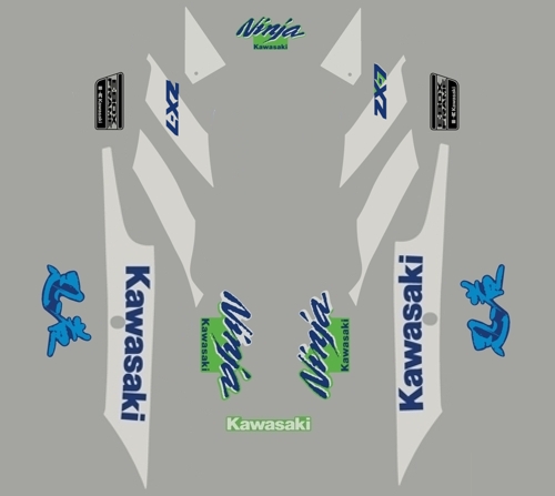 1989 ZX-7 Ninja 750 H1 Full Decal Kit Green-White-Blue | RDdecals