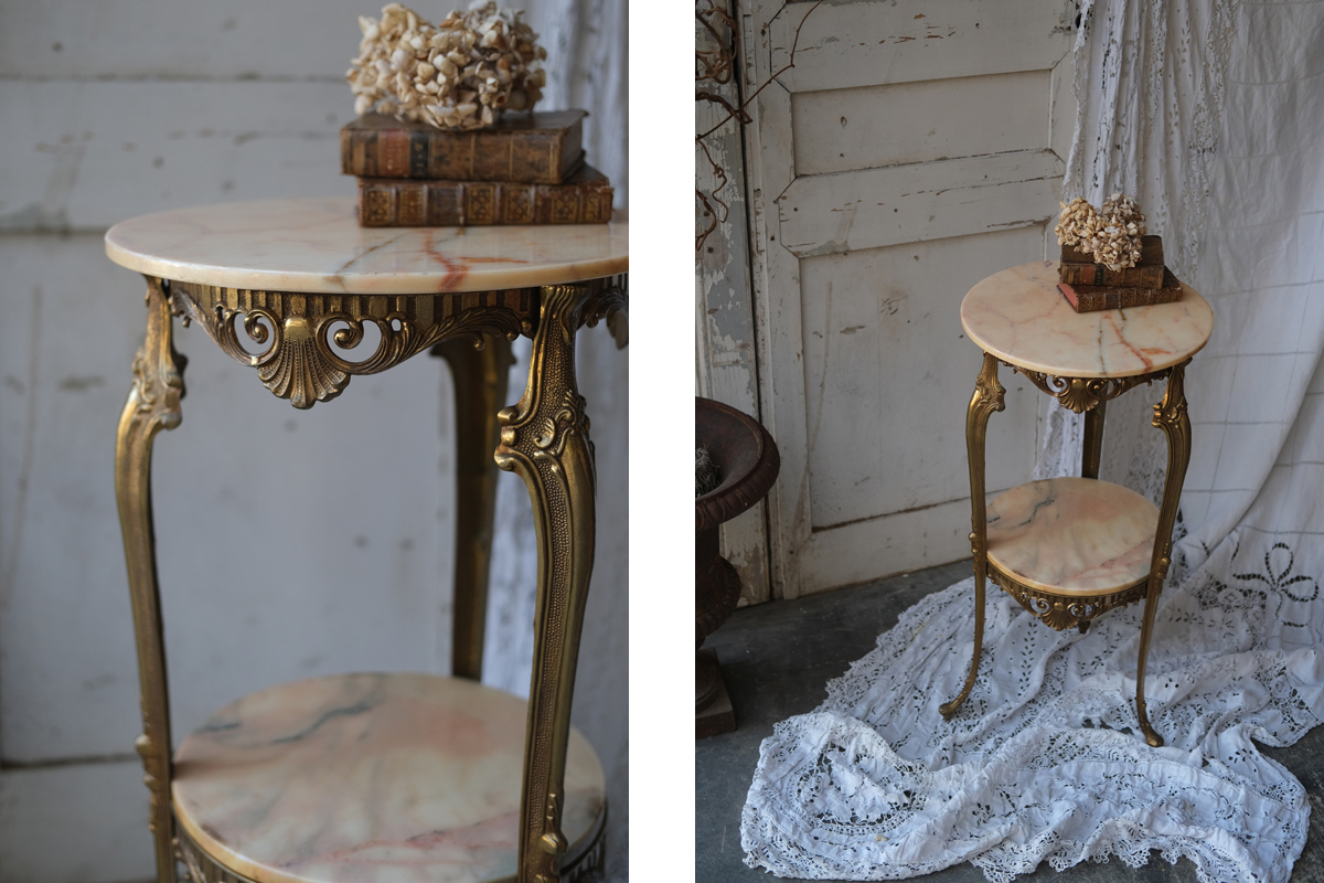 E193 フランス Brocante ロココ調サイドテーブル 花台