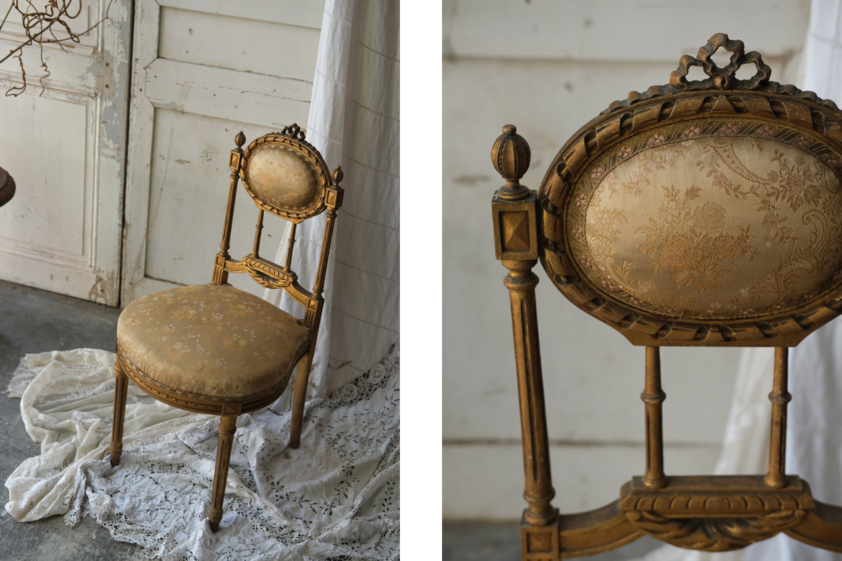 E113-2 フランス アンティーク ルイ16世様式サロンチェア リボン彫刻 椅子