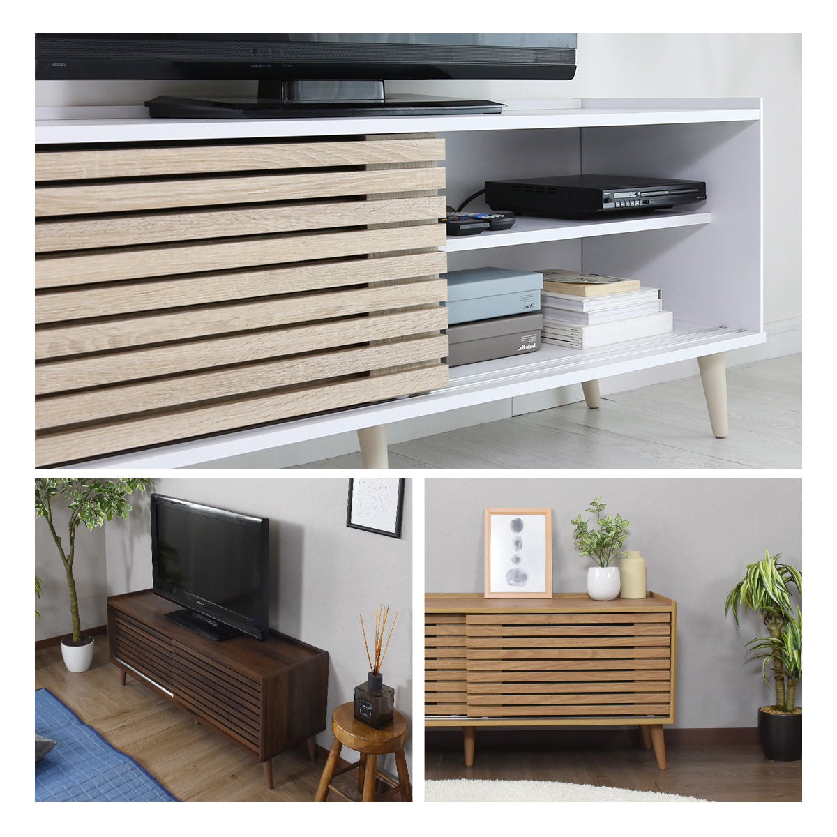 送料無料】 テレビボード 棚板付き 縦格子型 シェルフ 小物置き 杉 120