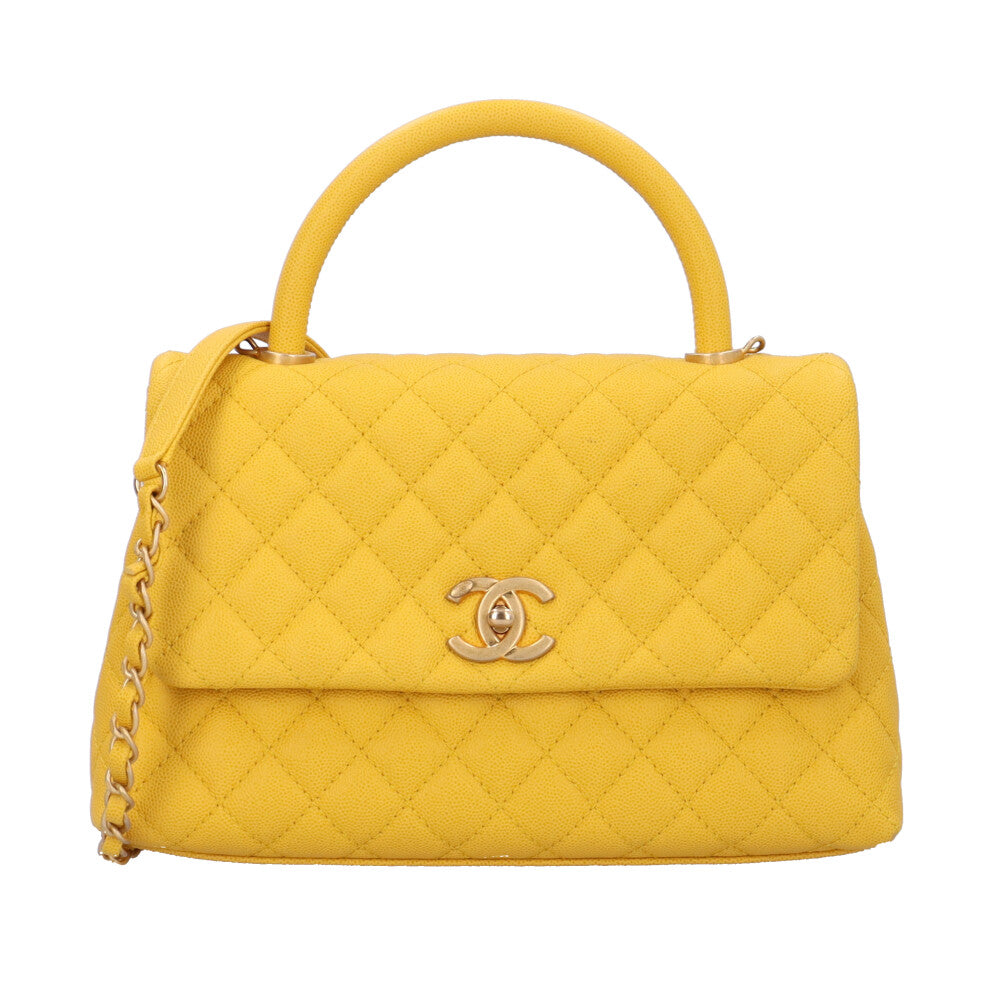 CHANEL Coco Handle XS Shoulder Bag Caviar Skin Yellow Women's