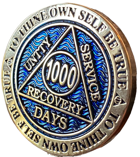 Misspelled 1000 Days AA Medallion Reflex Blue Gold Plated Sobriety