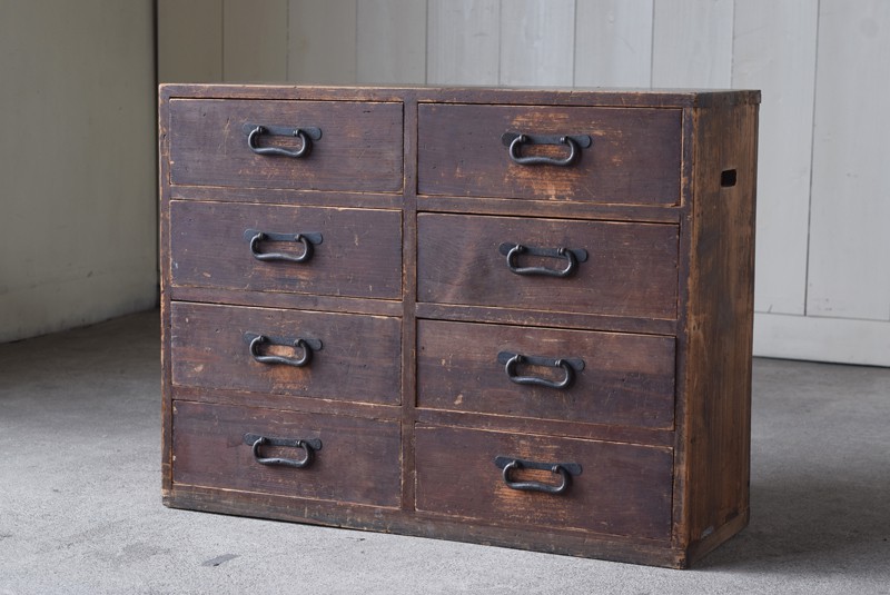 昭和レトロ アンティーク籐ラタン8杯引き出しタンス ダークブラウン