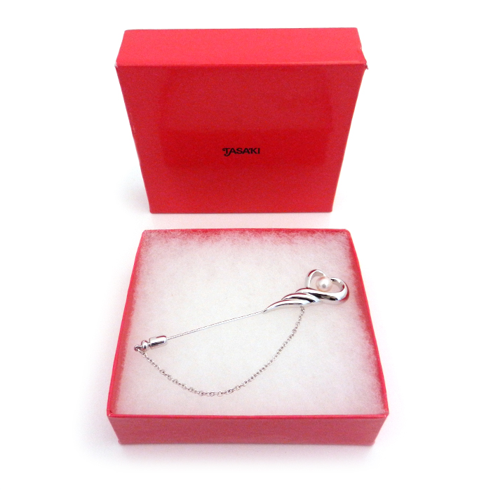 タサキ(TASAKI) SILVER パール ピンブローチ ハートモチーフ S刻印 箱
