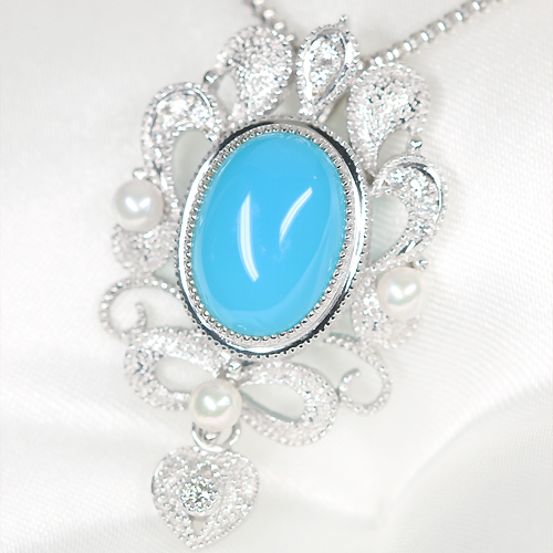 シーブルーカルセドニー 6.0ct ダイヤモンド ホワイトゴールド